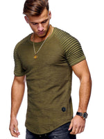 Load image into Gallery viewer, Fashionable Pleated Patch Detail Round Neck Men&#39;s T-Shirt
