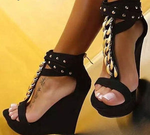 Black Gladiator Women's High Heel Wedges