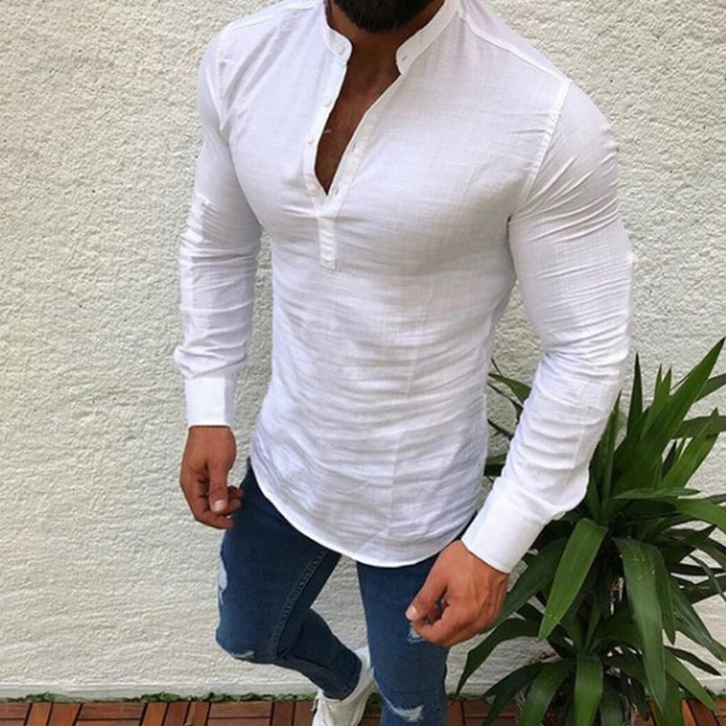 Cool Long Sleeve Slim Fit Tees - Men's Breathable Linen Shirt