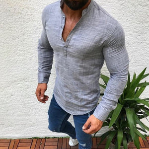 Cool Long Sleeve Slim Fit Tees - Men's Breathable Linen Shirt