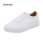 Load image into Gallery viewer, Women&#39;s White Flat Lace-up Sneakers
