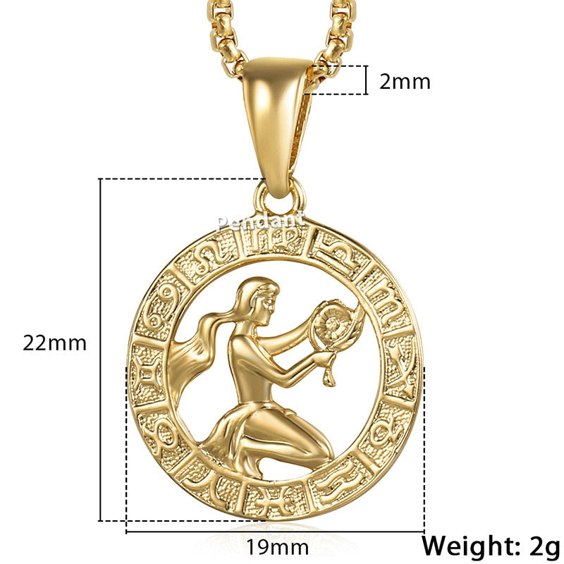 12 Horoscope Zodiac Sign Gold Pendant Necklace - 12 Constellations Jewelry