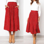 Load image into Gallery viewer, Polka/Floral Print Pleated Midi Skirt - Women&#39;s Elastic Side Pockets Skirts
