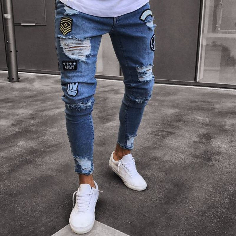 Embroidered Classic Slim Fit Jeans for Men