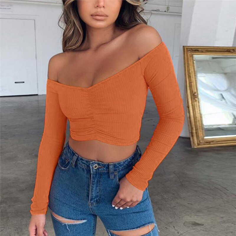 Fashionable Long Sleeve Off shoulder Crop Top for Women