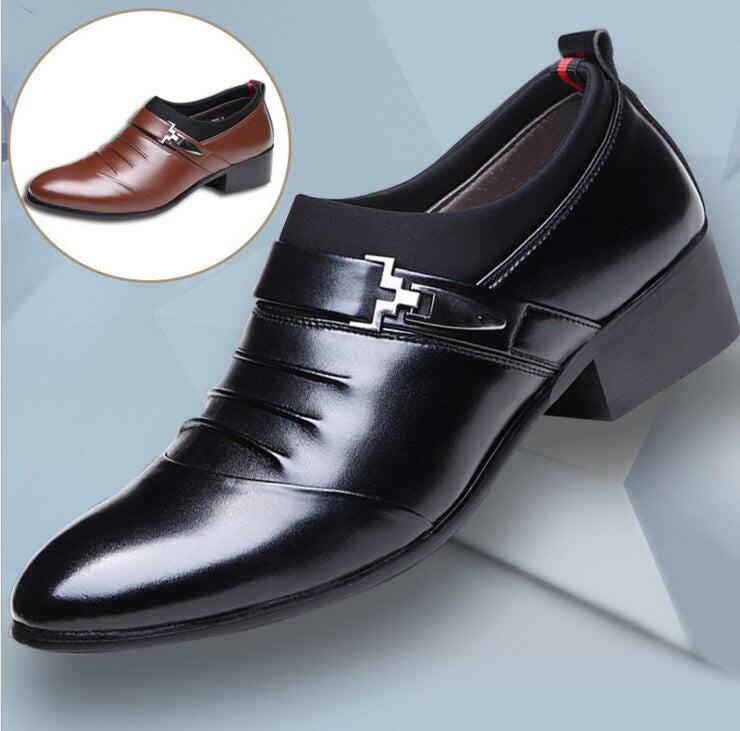 New British Men's Slip On Split Leather Pointed Toe Men Dress Shoes