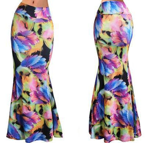 Women's Elastic High-waist Long Pencil Patterned Skirt