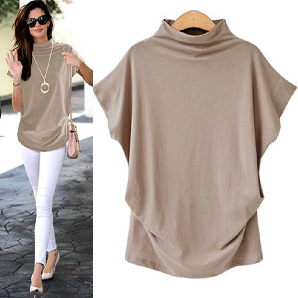 Women's Casual Turtleneck Short Sleeve Shirt