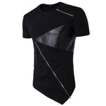 Load image into Gallery viewer, Diagonal Patchwork Leather Zipper Men&#39;s Short Sleeve T-Shirt
