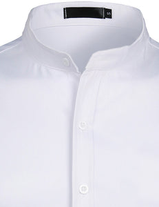 Banded Collar Slim Fit Long Sleeve Shirt for Men
