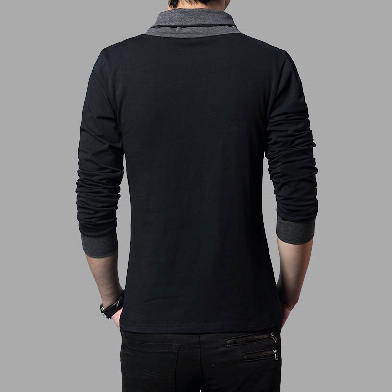 Wrap Collar Design Long Sleeve Men's T-shirts