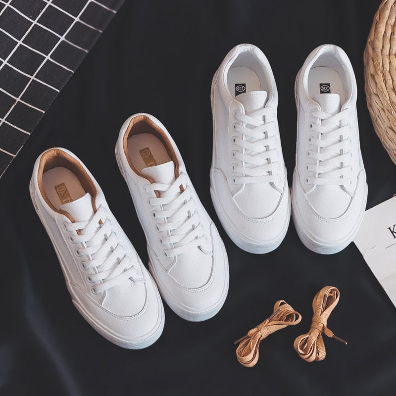 Women's White Flat Lace-up Sneakers