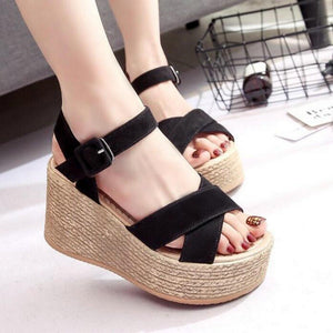 Summer Buckle Women's Velvet Wedges