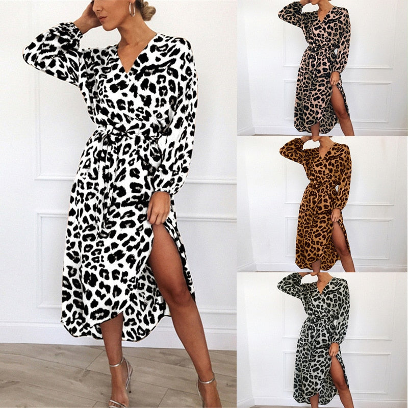 Leopard Patterned Chiffon Dress - Women's A-line Dress