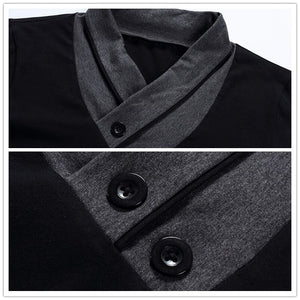 Wrap Collar Design Long Sleeve Men's T-shirts