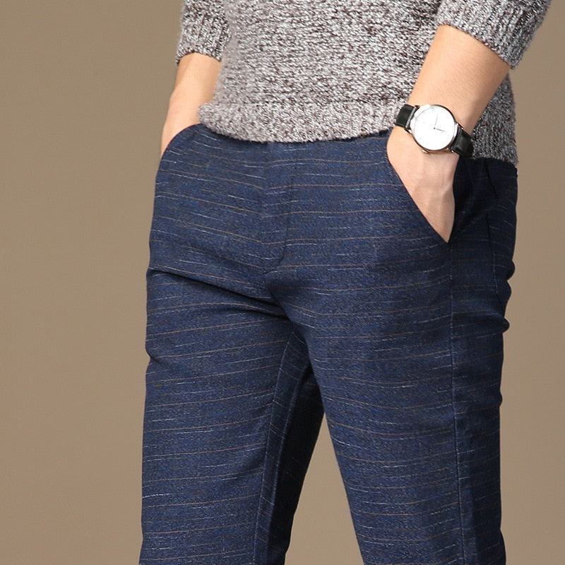 Elastic Striped Men's Casual Straight Pants