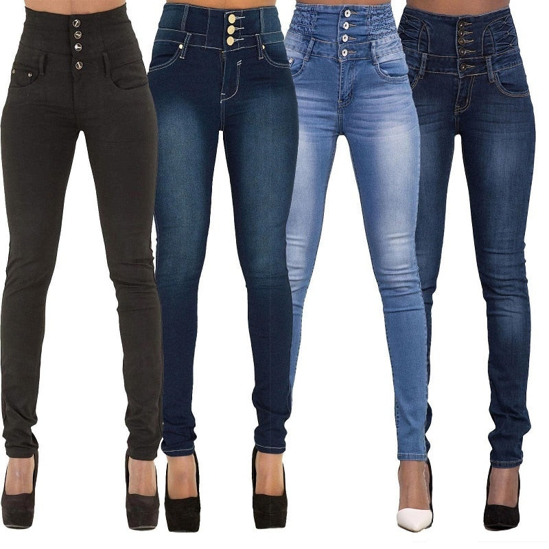 Women's Buttoned High Waist Skinny Stretch Jeans