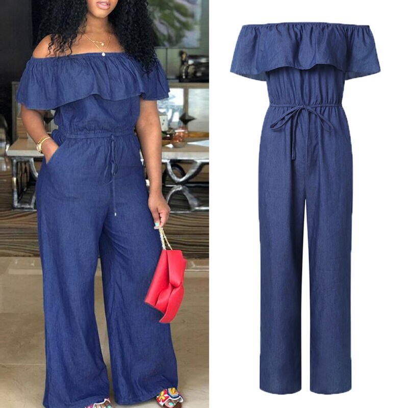 Fashionable Women's Off Shoulder Long Romper Jumpsuit