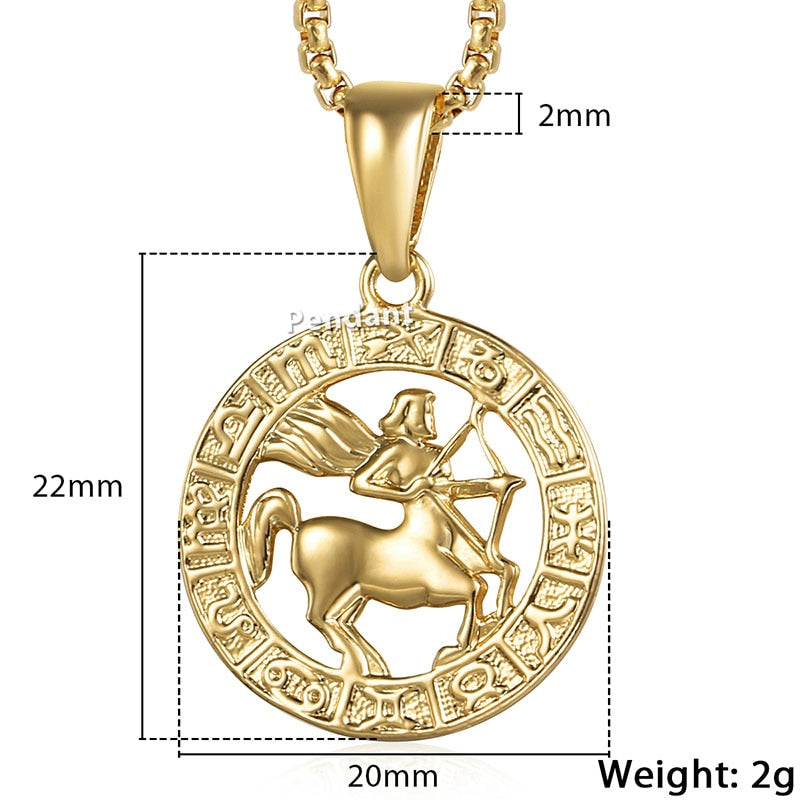 12 Horoscope Zodiac Sign Gold Pendant Necklace - 12 Constellations Jewelry