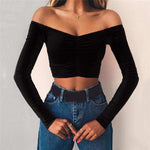 Load image into Gallery viewer, Fashionable Long Sleeve Off shoulder Crop Top for Women
