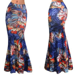 Women's Elastic High-waist Long Pencil Patterned Skirt