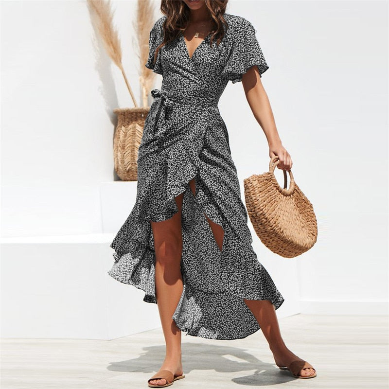 Women's Maxi Floral Print Boho Split Dress