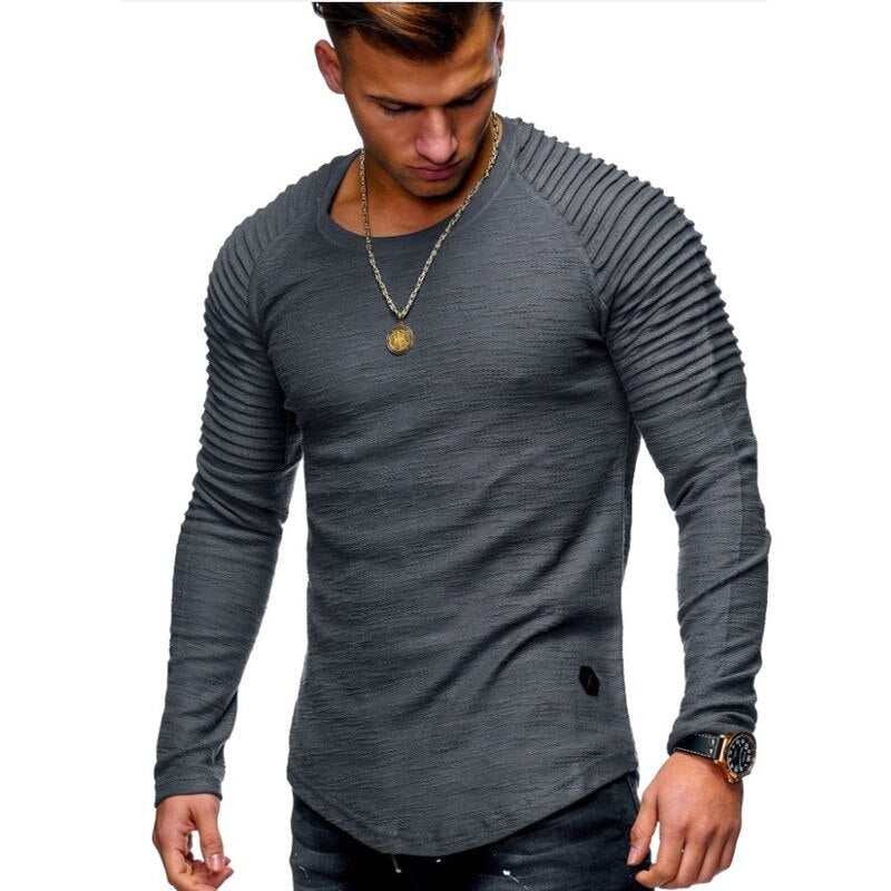 Fashionable Pleated Patch Detail Round Neck Men's T-Shirt