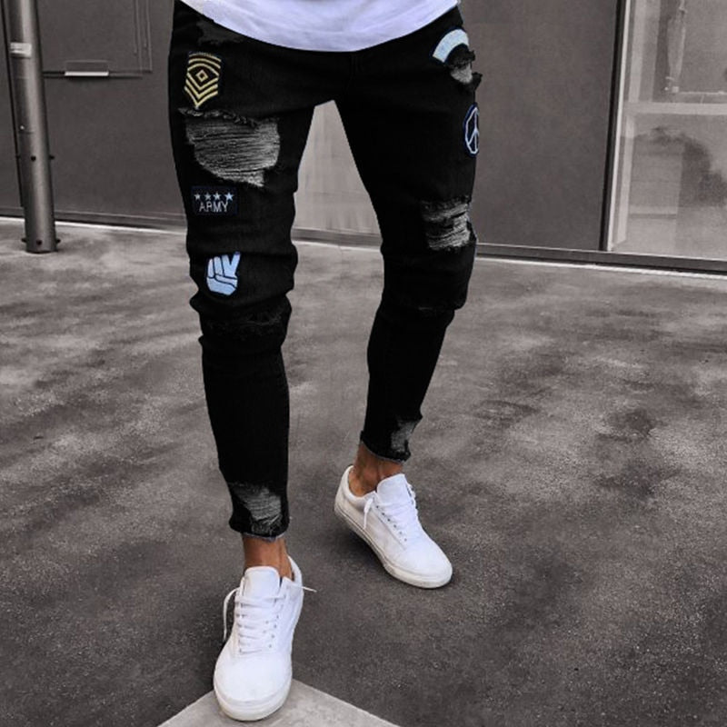 Embroidered Classic Slim Fit Jeans for Men