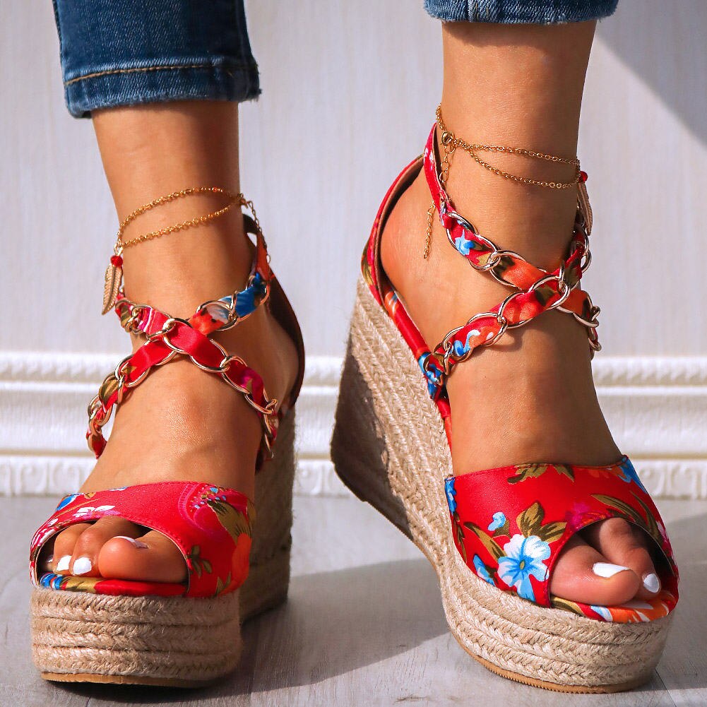 Multi-Color Flowery Patterned Wedges