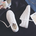 Load image into Gallery viewer, Women&#39;s White Flat Lace-up Sneakers
