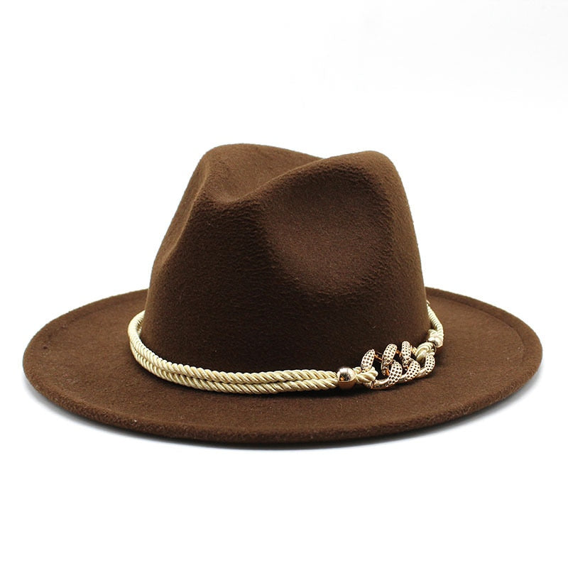 Stylish Fedora Hat with Golden Ornament Strap - Men's Hat