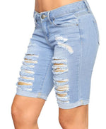 Load image into Gallery viewer, Women&#39;s Slim Fit Mid Length Jean Shorts
