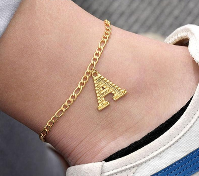 Gold Plated Initial Letter (A-Z) Anklets For Women