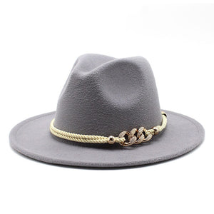 Stylish Fedora Hat with Golden Ornament Strap - Men's Hat