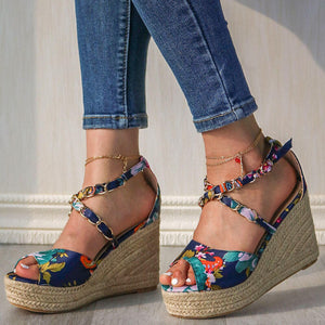 Multi-Color Flowery Patterned Wedges