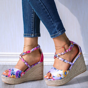 Multi-Color Flowery Patterned Wedges