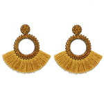 Load image into Gallery viewer, Fan Shaped Fashion Bohemian Big Tassel Drop Earrings w/ Hollow Gold Circle
