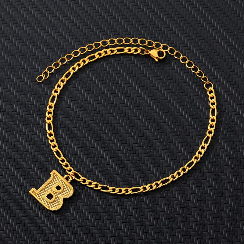 Gold Plated Initial Letter (A-Z) Anklets For Women