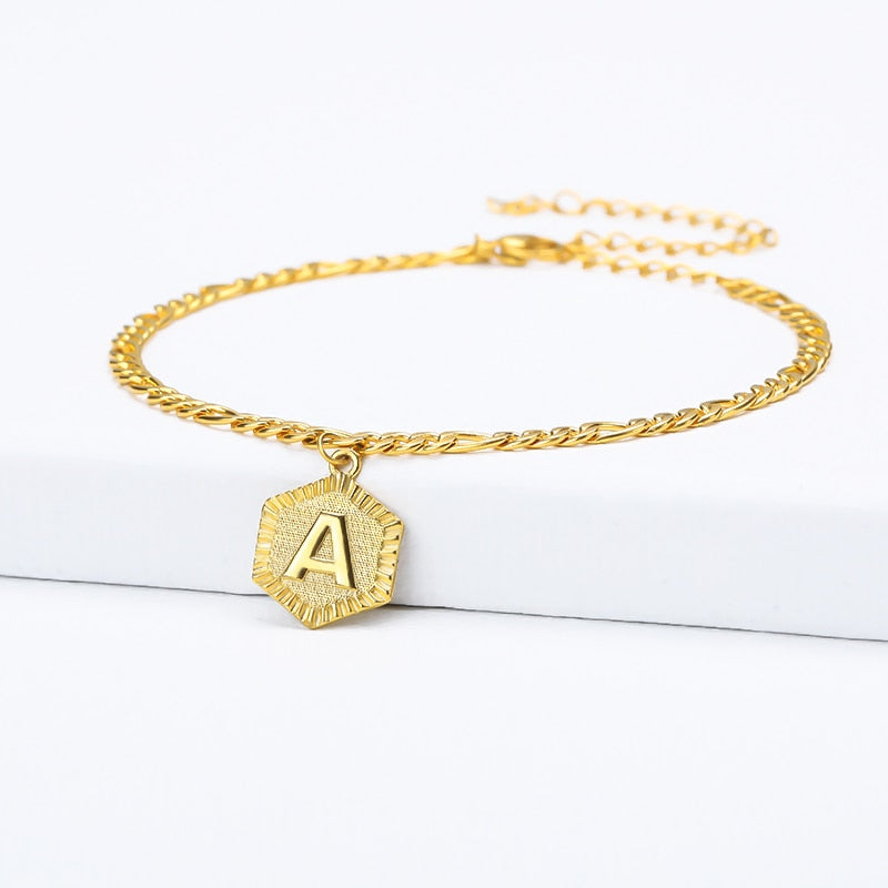 A-Z Name Initial Letter Anklet For Women Gold Plated Stainless Steel Anklet