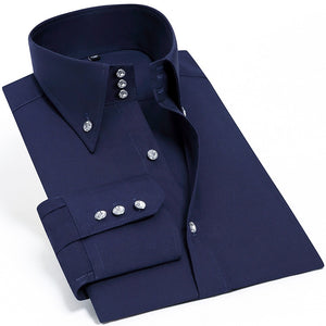 Luxury Diamond Buttons Long Sleeve Slim Fit High Collar Men's Shirts