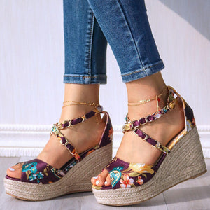 Multi-Color Flowery Patterned Wedges