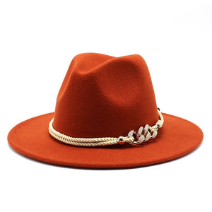 Stylish Fedora Hat with Golden Ornament Strap - Men's Hat