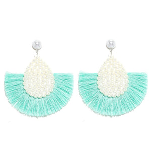 Fan Shaped Fashion Bohemian Big Tassel Drop Earrings w/ Hollow Gold Circle