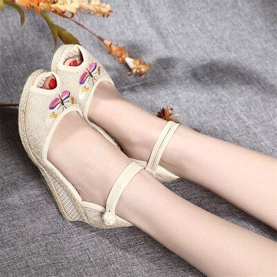 Fashionable Casual Linen Canvas Wedge