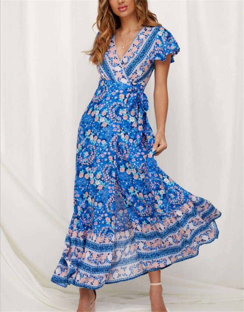 Bohemian Floral Print Long Dress for Women