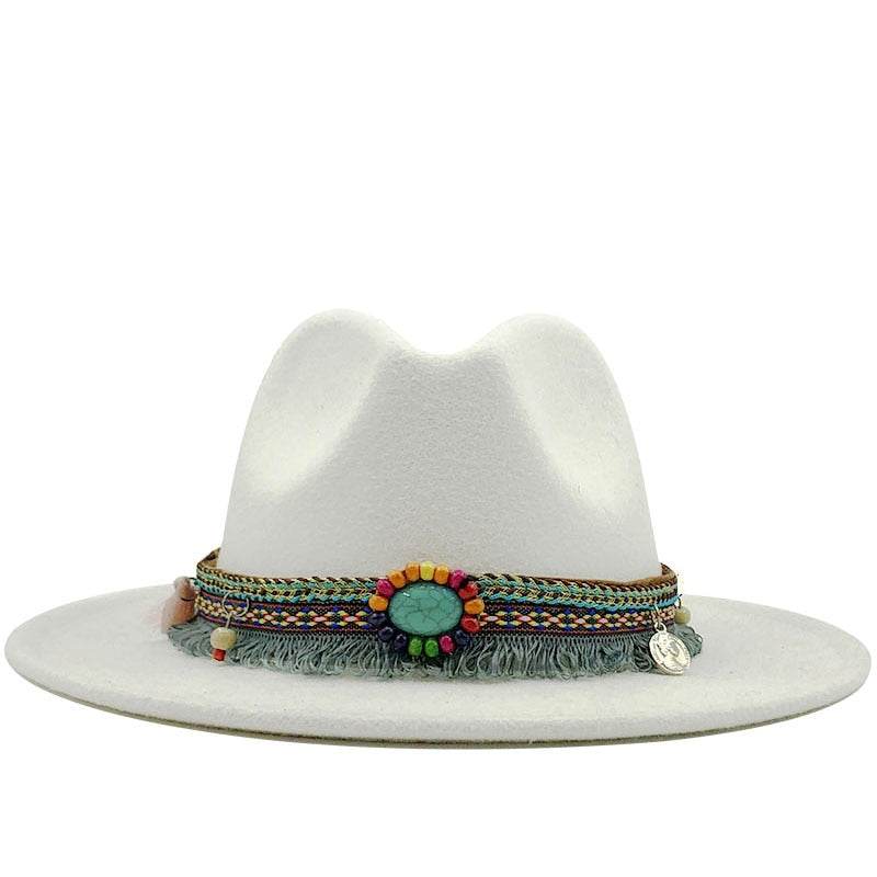 Wool Felt Fedora with Bohemian Tassel Strap - Men's Hat