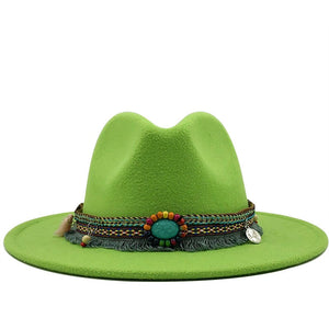 Wool Felt Fedora with Bohemian Tassel Strap - Men's Hat