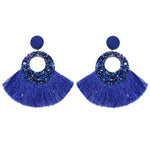 Load image into Gallery viewer, Fan Shaped Fashion Bohemian Big Tassel Drop Earrings w/ Hollow Gold Circle
