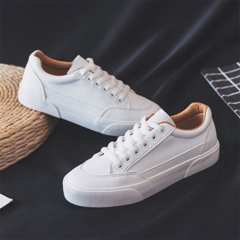 Women's White Flat Lace-up Sneakers