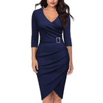 Load image into Gallery viewer, Classy Sleeved Slim Fit Dress-Women&#39;s V-neck Dresses
